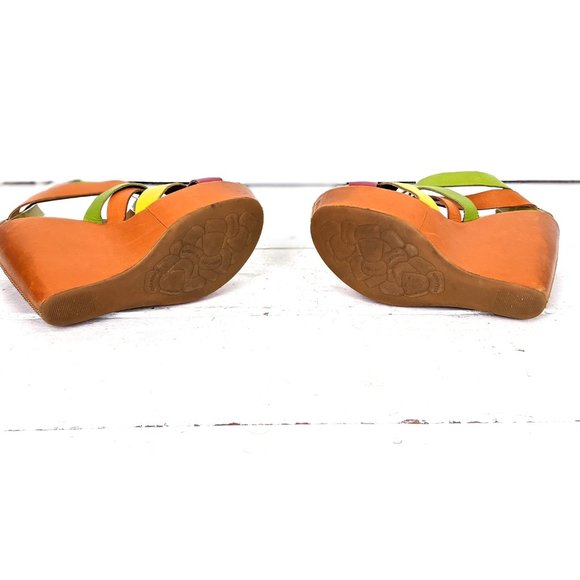 Kork Ease multicolor strappy leather high platform wedge open toe sandals 7/38 - Picture 8 of 9